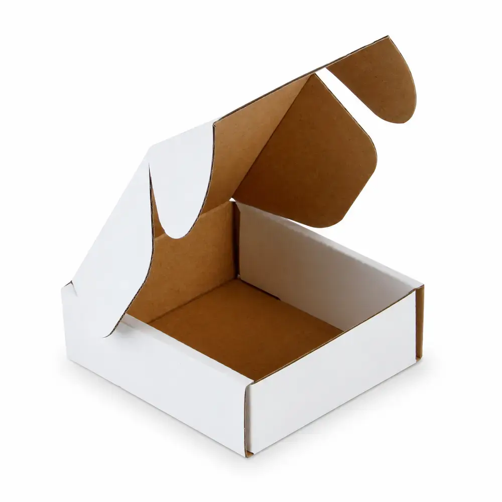 4 x 4 x 1.5 Inch White 3-Ply Self-Locking Corrugated Mailer Box
