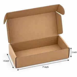 Flat 7 X 4 X 2 inch Auto Lock Mailer Corrugated Brown Boxes - 3 PLY (150 GSM)