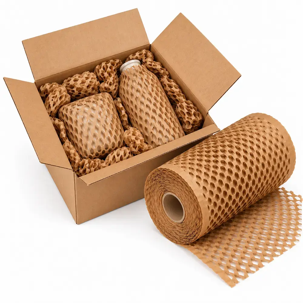 15 Inch Brown Honeycomb Paper Wrap Roll – 90 GSM